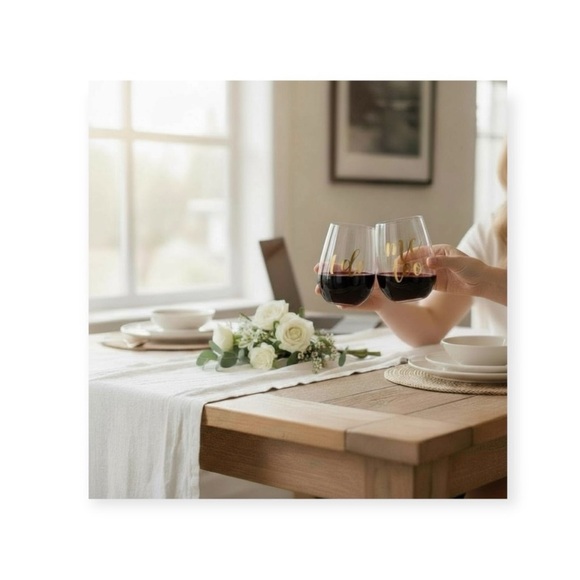 new ✶ I Do + Me Too ✶ His Hers Bridal Wine Glass Set of 2 ✶ Gold Foil Graphics ✶ - Picture 9 of 16